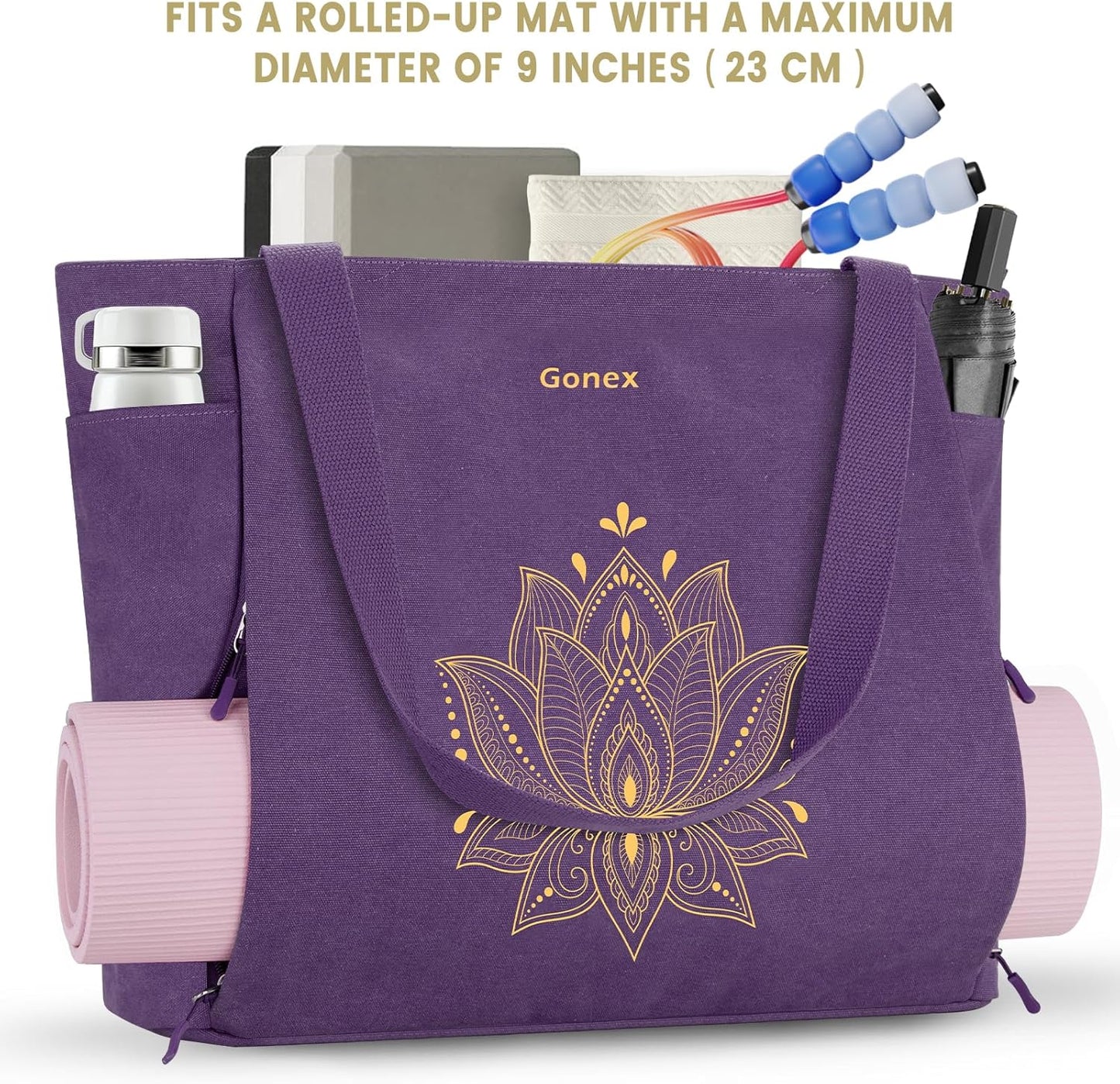 Gonex Yoga Mat Bag, Large Tote Bag with Multi Pockets for Women Men, Canvas Mat Carrier, Full Zipper Easy Access for Pilates Gym Travel