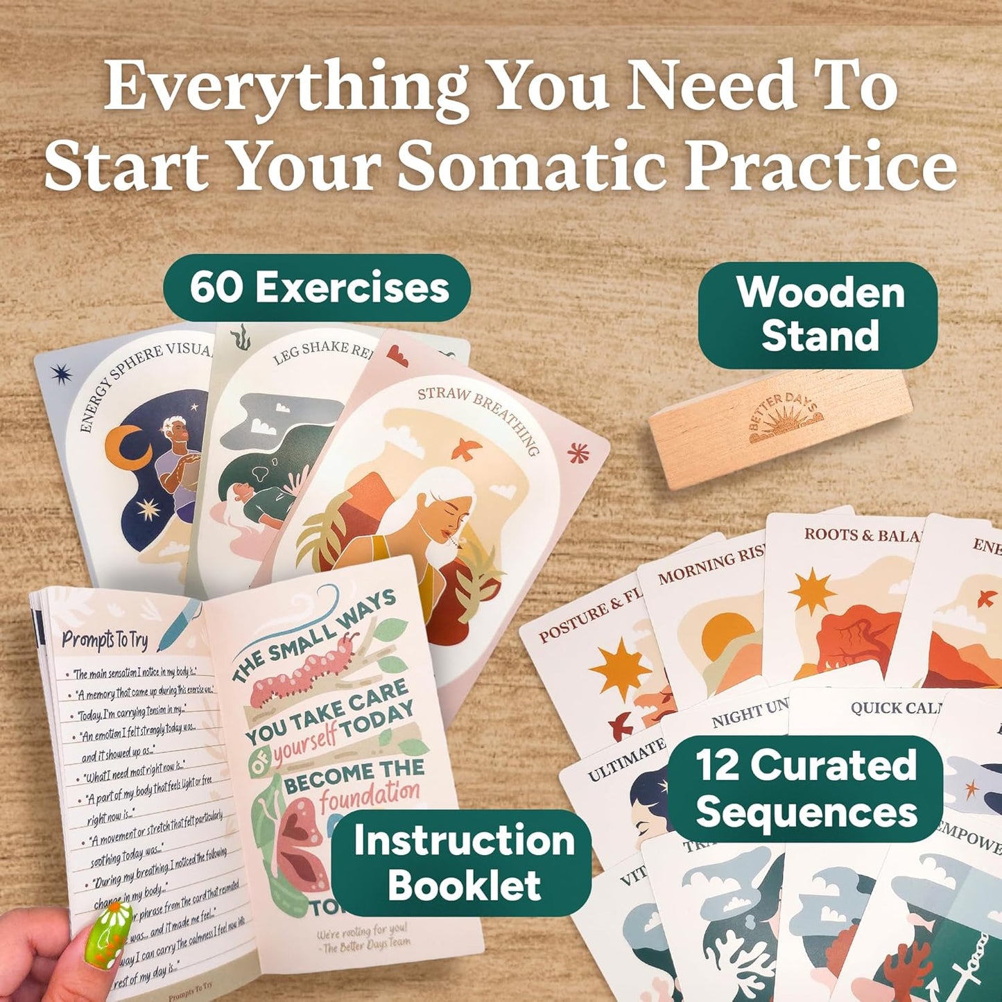 Better Days 60 Somatic Therapy Exercise Cards for Nervous System Regulation – Soothe Stress and Reconnect with Your Body – 3.5” x 5” Cards – Breathwork, Mindfulness, and Gentle Movement Techniques