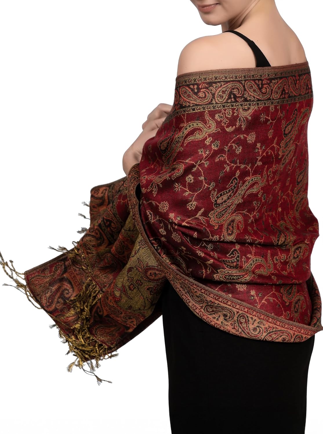 Achillea Reversible Paisley Pashmina Rave Scarf – Exotic Indian Shawls and Wraps for Evening Dresses, Festivals, All Seasons - Colors A