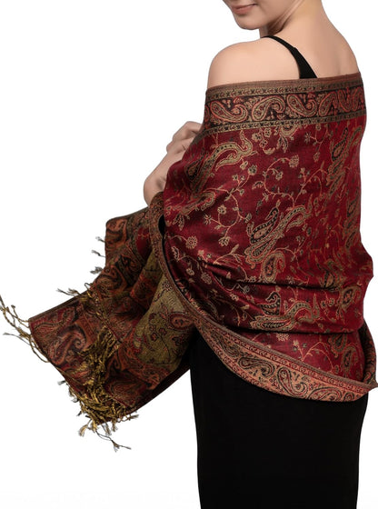 Achillea Reversible Paisley Pashmina Rave Scarf – Exotic Indian Shawls and Wraps for Evening Dresses, Festivals, All Seasons - Colors A