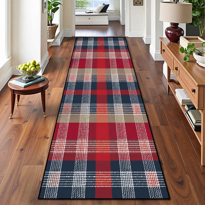 Runner Rug Washable 2x6 White Navy Blue Green Tartan Plaid Scottish Texture from Tartan Plaid Non-Slip Hallway Area Rug Indoor Outdoor Home Decor for Entryway Bathroom Kitchen Carpet Yoga Floor Mat
