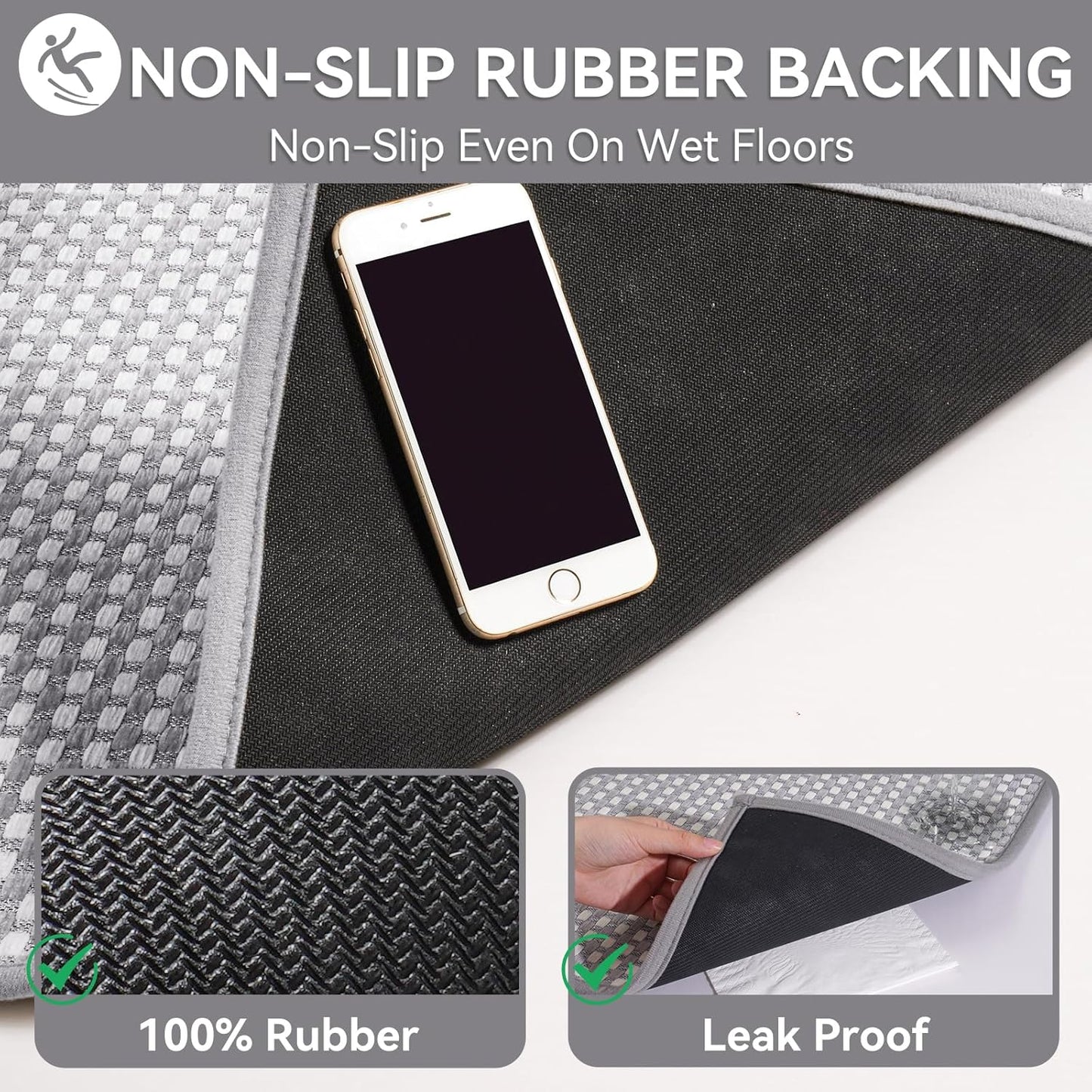 YDKGL Non Slip Long Bath Mat Bathroom Runner, Rubber Backing Ultra Thin Bathroom Rugs Fit Under Door Quick Dry Super Absorbent Washable Bath Rug Shower Mat for Bathtub Sink Floor, Dark Gray 17"x47"