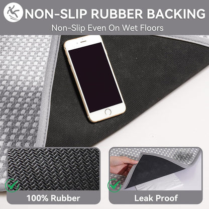 YDKGL Non Slip Long Bath Mat Bathroom Runner, Rubber Backing Ultra Thin Bathroom Rugs Fit Under Door Quick Dry Super Absorbent Washable Bath Rug Shower Mat for Bathtub Sink Floor, Dark Gray 17"x47"