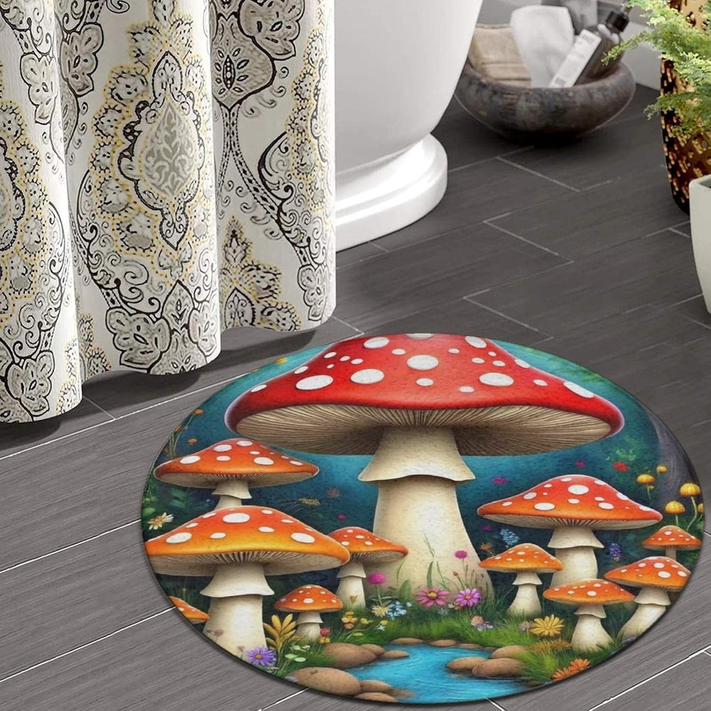 Large Home Decor Mat, Soft Round Yoga Carpet, Non Slip Machine Washable Home Office Circle Rug Gothic Witchy Sun Moon Mushroom Moth