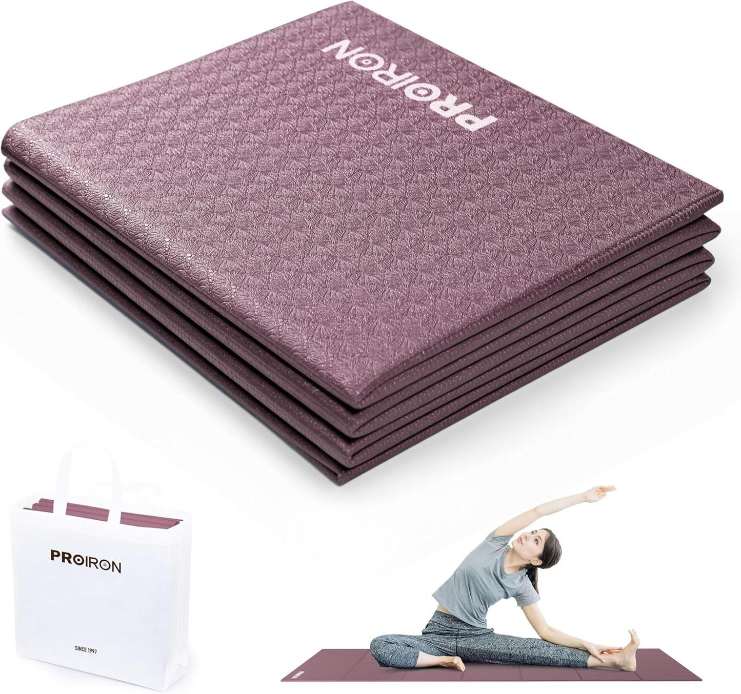 PROIRON Foldable Yoga Mat 0.24"/0.16" for Home Workout & Travel, Non Slip Travel Yoga Mats with Carry Bag, Packable Yoga Mat for Home Gym, Pilates, Fitness,Stretching