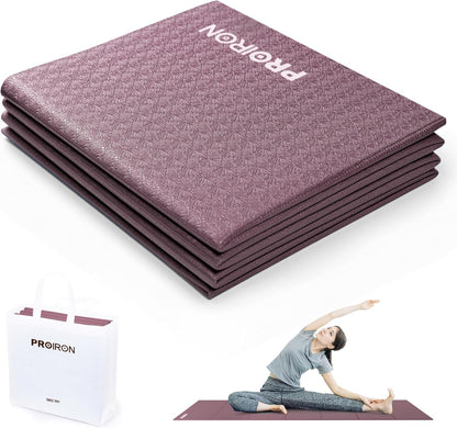 PROIRON Foldable Yoga Mat 0.24"/0.16" for Home Workout & Travel, Non Slip Travel Yoga Mats with Carry Bag, Packable Yoga Mat for Home Gym, Pilates, Fitness,Stretching