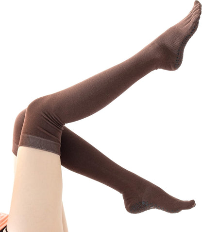 Verdancy Yoga Pilates Toe Socks - Toeless With Grips for Women, Non-Slip Cushioned Over Knee Thigh High