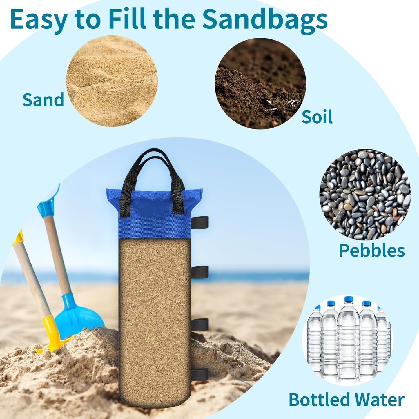 4 Sand Bags for Weight, Heavy Duty Sandbags for Canopy Legs, Extra Large Pop Up Tent Weights, Canopy Weight Bags for Gazebo, Outdoor Sun Shelter, Umbrella - Black, 6"×20", Without Sand