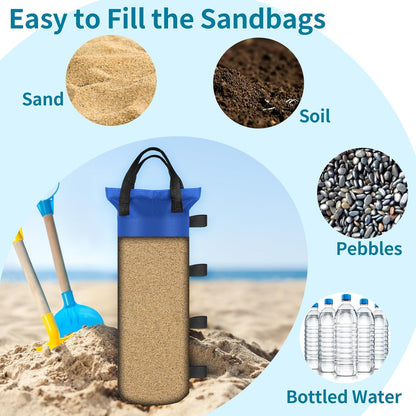 4 Sand Bags for Weight, Heavy Duty Sandbags for Canopy Legs, Extra Large Pop Up Tent Weights, Canopy Weight Bags for Gazebo, Outdoor Sun Shelter, Umbrella - Black, 6"×20", Without Sand