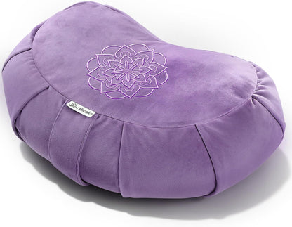 Hihealer Premium Crescent Meditation Cushion, Ergonomic Buckwheat Hull Floor Pillow for Adults, Comfortable Yoga Bolster for Meditation & Floor Sitting (Purple)