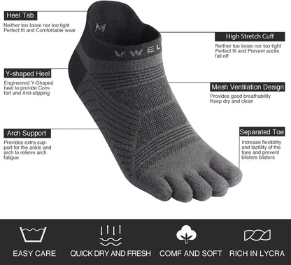 VWELL Toe Socks for Men/Women, COOLMAX Five Finger Socks, High Performance Athletic Toe Socks No Show (3Pairs)