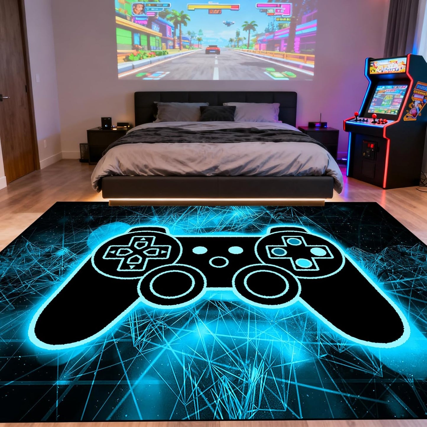 Video Game Rug - Gaming Themed Rug Gamepad Controller Area Rugs for Bedroom Gaming Carpet for Boys Game Carpet for Playrooms Bedroom Doormat Yoga Mats