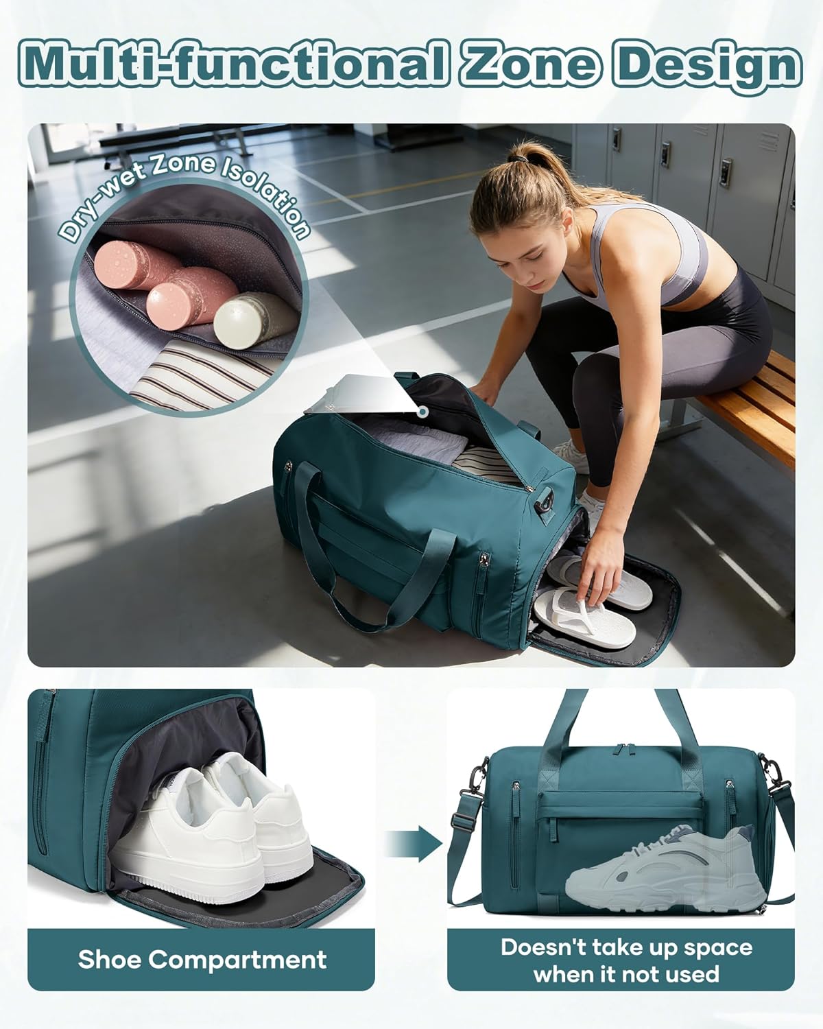 Gym Bag Womens Mens with Shoes Compartment and Wet Pocket Travel Duffel Bag for Women for Plane Sport Gym Tote Bags Swimming Yoga Waterproof Weekend Overnight Carry on Bag Hospital Holdalls - Colors C