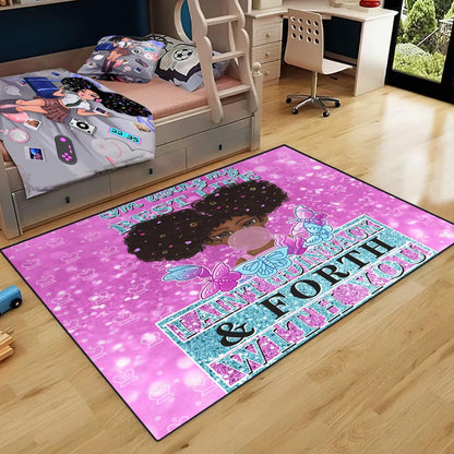 Black Girl Area Rug for Bedroom African Black Girls Floor Rugs for Living Room Playroom Cartoon Art Home Decor Soft Yoga Mats for Women Afro Purple 47" x 31" (2.7 x 3 Feet)