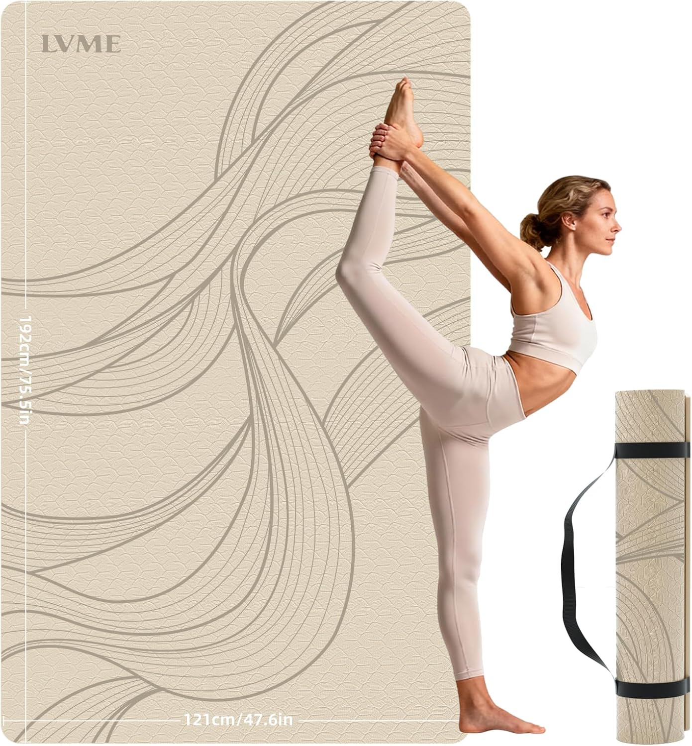 Large Yoga Mat (75.5"x47.6"x0.4"）Extra Wide & Thick 10mm, Non-Slip Exercise Mat, High-Density TPE Mat for Yoga Pilates & Home Gym Workouts