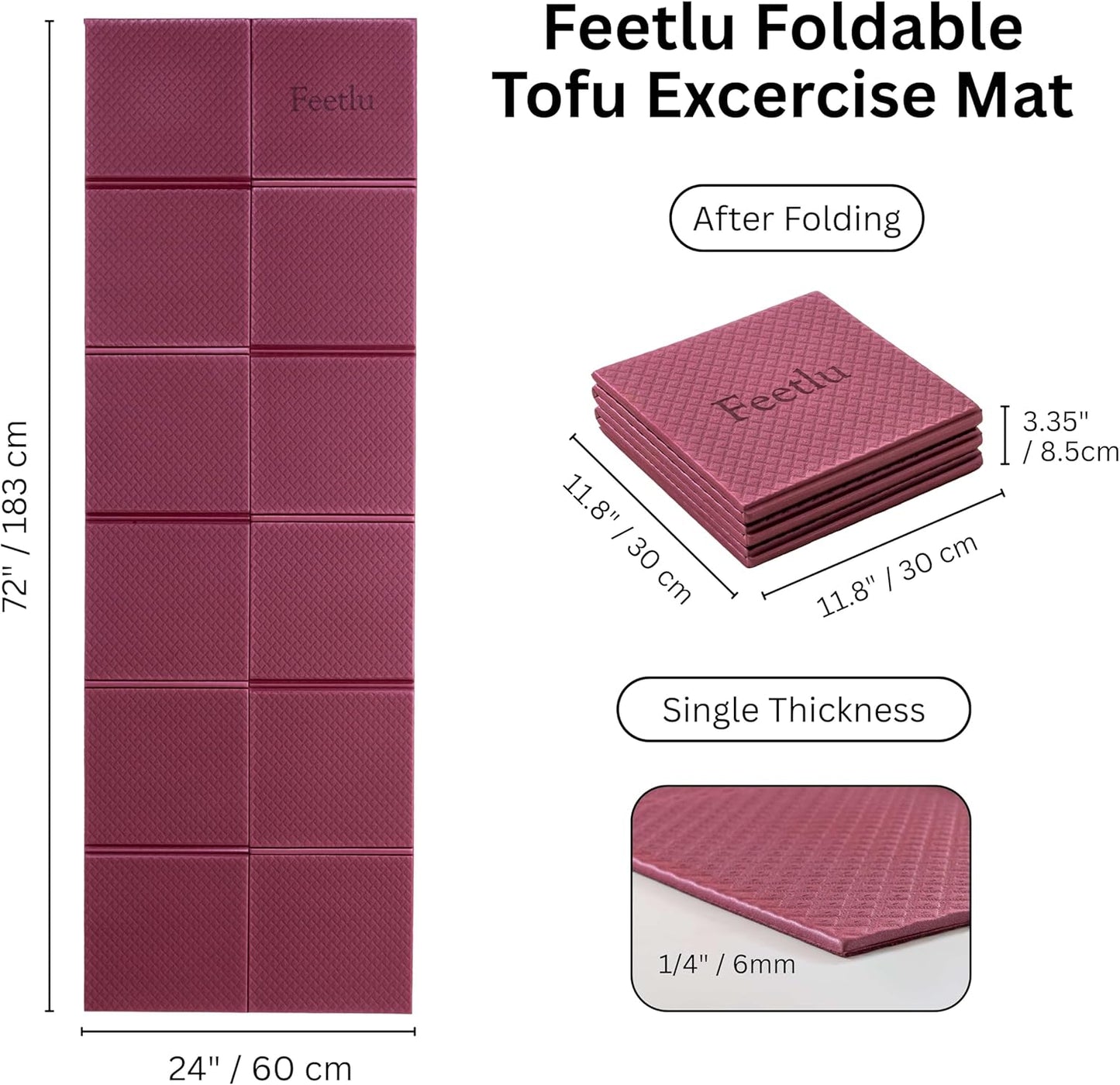 Foldable Yoga Mat, 6mm Thick, Lightweight, Anti-Slip, and Easy to Store – Perfect for Travel, Yoga, Pilates, Home Workouts, and Floor Exercises