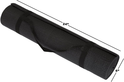Yoga Mat - Double Sided 1/4-Inch Workout Mat - 71x24-Inch Exercise Pad for Home Gym Fitness or Pilates with Carrying Strap by Wakeman (Black)