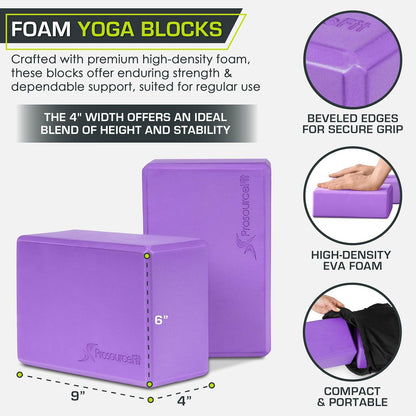 ProsourceFit Foam Yoga Blocks, High Density EVA Yoga Bricks 4”x 6” x 9” (Set of 2)