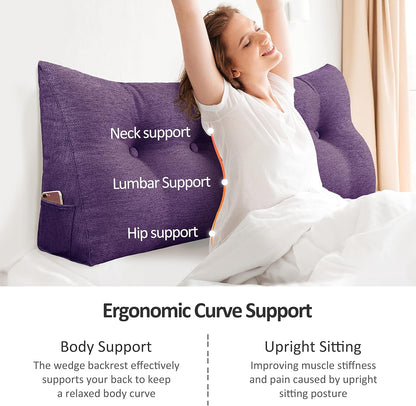Cotton Linen Daybed Pillow Large Filled Triangular Soft Headboard Wedge Cushion Bed Backrest Positioning Support Reading Pillow for Adult Shoulder Lumbar Leg Bolster（Yellow, Small）