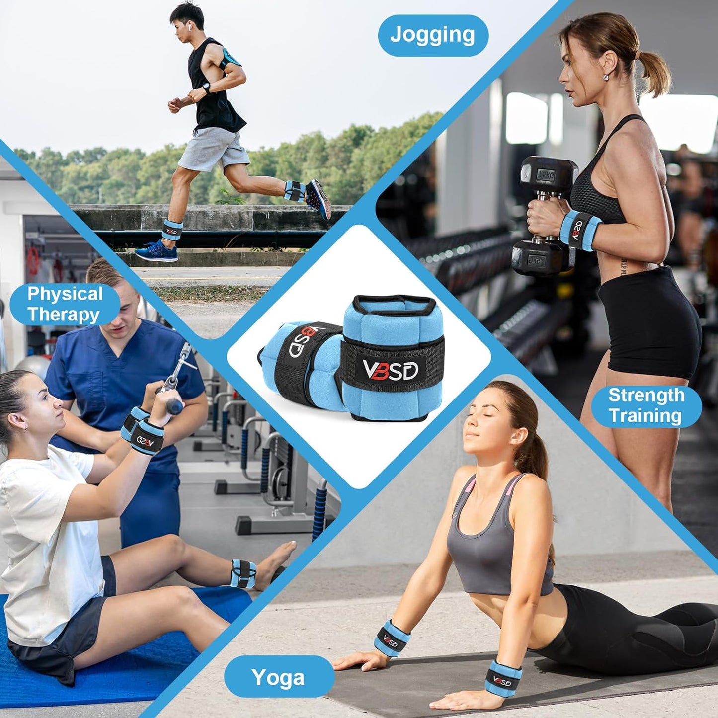 VBSD Adjustable Ankle Weights for Men Women, 2 4 6 8 10 lbs 1 Pair Leg Weight Straps, Weighted Ankle Weight Set with Removable Sandbags for Walking Running Yoga Physical Therapy Gym Home Workout