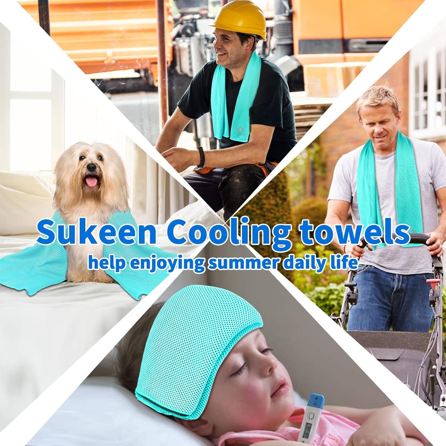 Sukeen [4 Pack Cooling Towel (40"x12"), Soft Breathable Chilly Microfiber Towel for Yoga,Sport,Running,Gym,Workout,Camping,Fitness,Workout & More Activities