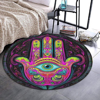 Machine Washable Modern Round Area Rug, Room Sofa Yoga Soft Round Carpet, Home Decor Non Slip Kitchen Office Circle Rug Trippy Rainbow Mushroom Tie Dye Art, 60inch