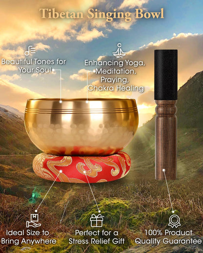 Relaehih Tibetan Singing Bowls Set-Hand-hammered in Nepal Sound Bowl for Meditation, Yoga, Chakra, Meditation Accessories, Stress Relief Tool and Unique Gifts for Women, Men (Yellow, 4 inch)