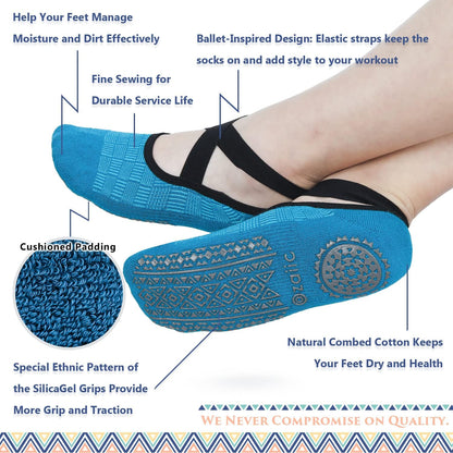 Ozaiic Pilates Socks for Women Non Slip Grip, Yoga Socks with Grippers for Barre, Hospital, Ballet, Dance, Barefoot Workout