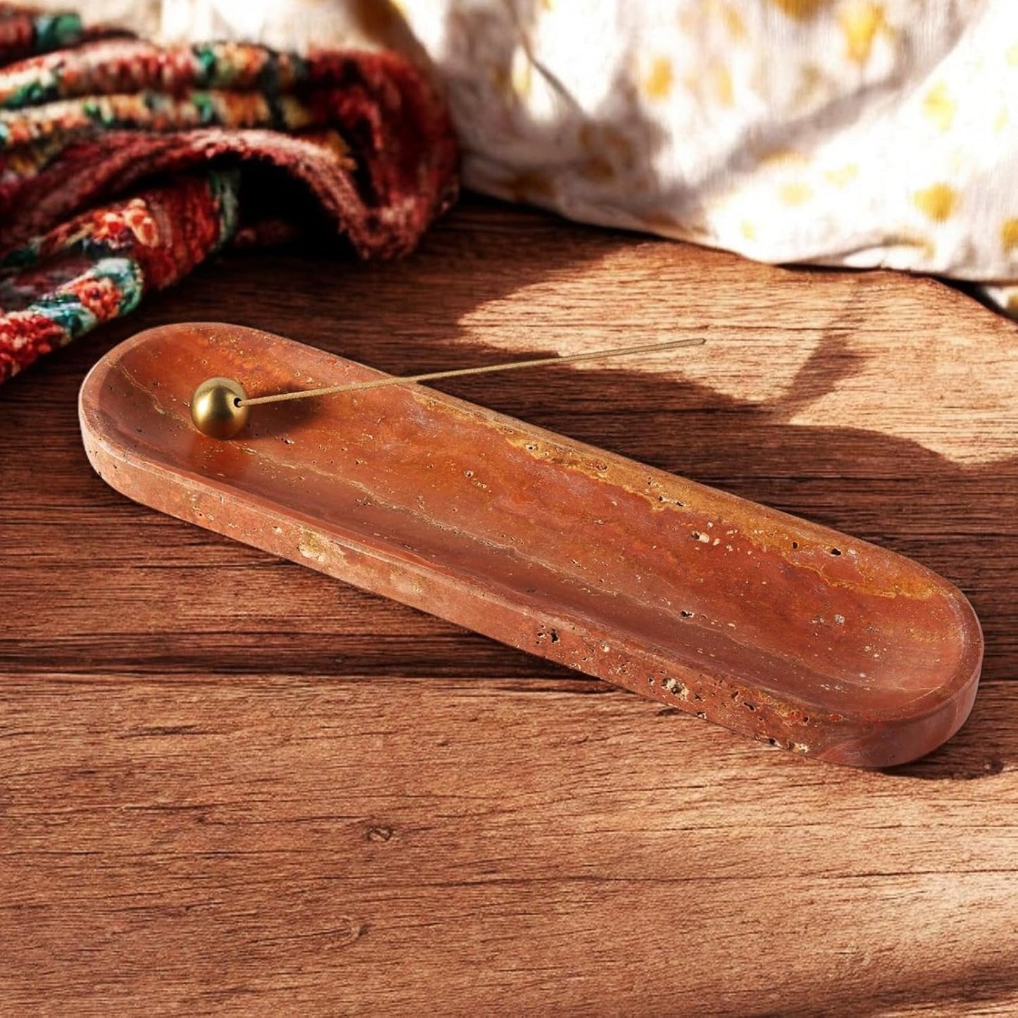 Koville Natural Marble Incense Holder, Incense Holder for Sticks with 9 Holes, Handmade Incense Burner Ash Catcher for Meditation Yoga SPA, Balsam Fir/Palo Santo/Sage/Cone (RoyalBeige)