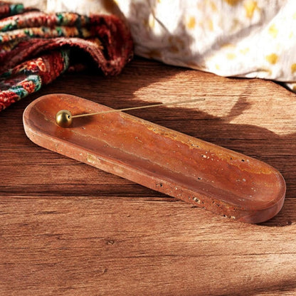 Koville Natural Marble Incense Holder, Incense Holder for Sticks with 9 Holes, Handmade Incense Burner Ash Catcher for Meditation Yoga SPA, Balsam Fir/Palo Santo/Sage/Cone (RoyalBeige)
