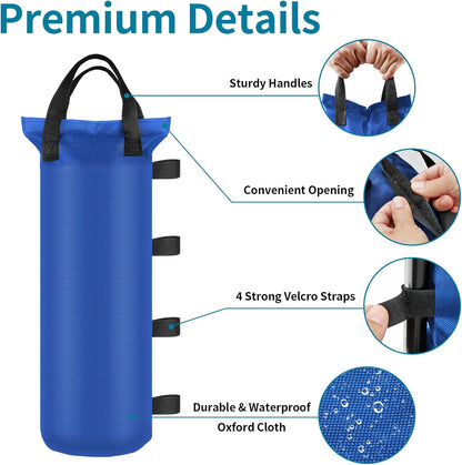 4 Sand Bags for Weight, Heavy Duty Sandbags for Canopy Legs, Extra Large Pop Up Tent Weights, Canopy Weight Bags for Gazebo, Outdoor Sun Shelter, Umbrella - Black, 6"×20", Without Sand