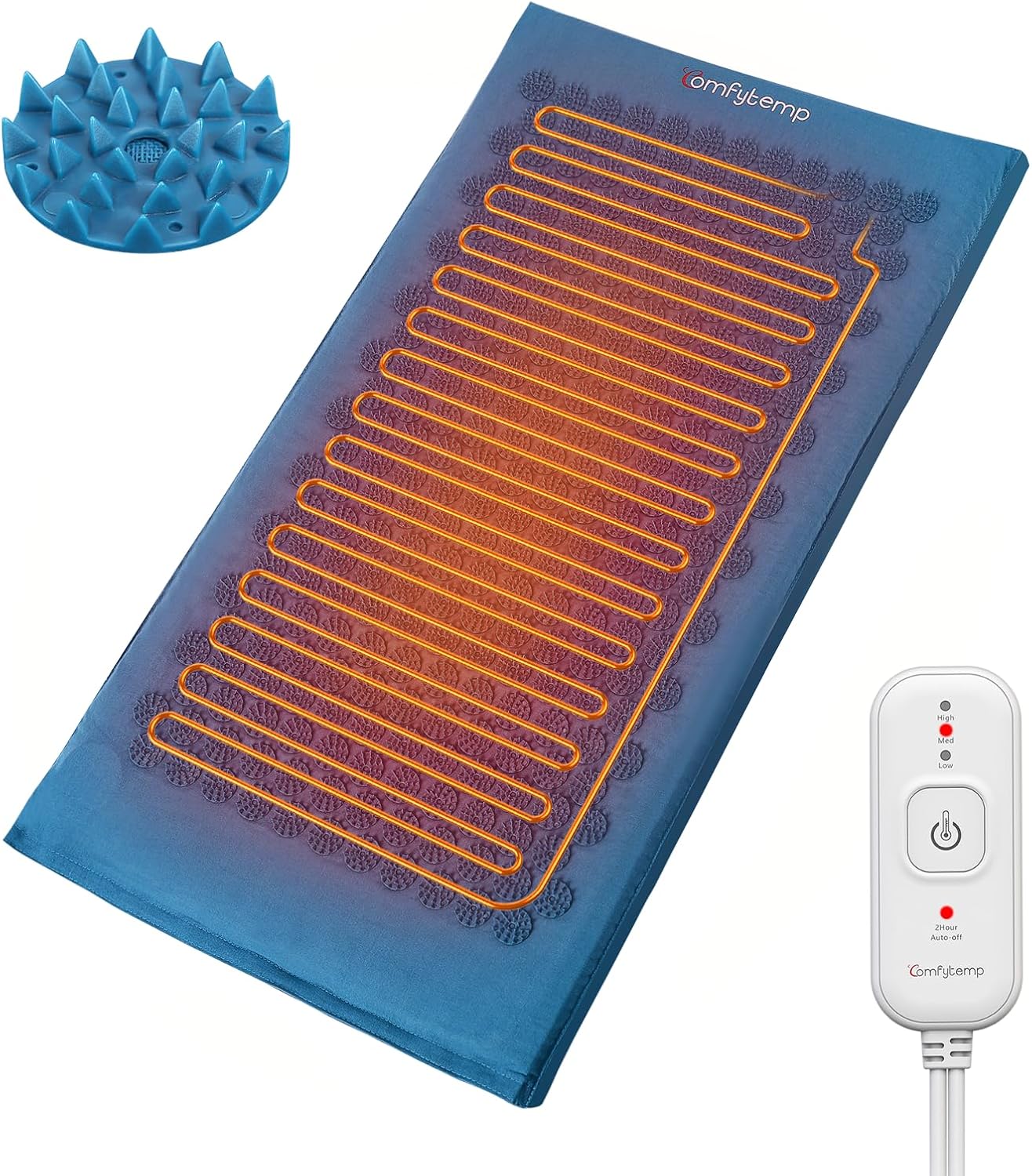 Comfytemp Heated Acupressure Mat for Back, 2 in 1 Large 17"x33" Acupuncture Massager, FSA Eligible, HSA Approve Heating Pad to Relax Leg Muscle Tension/Stress/Foot Comfort, Similar to Acupuncture