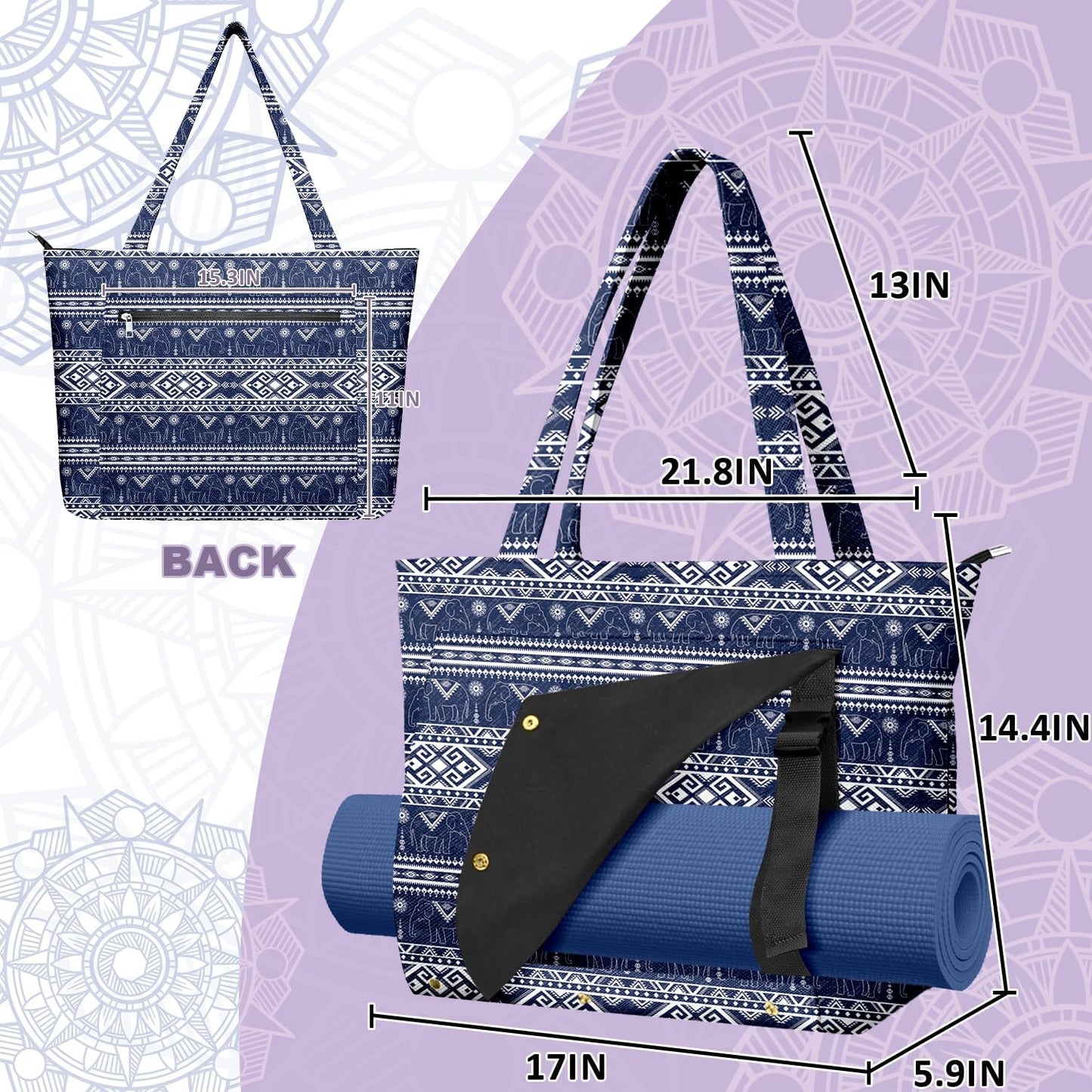 Yoga Bag for Women, Large Canvas Yoga Mat Tote Bag with Yoga Mat Carrier - Large Mat Pocket Fitness Tote for Pilates, Gym, Travel, Office & Beach