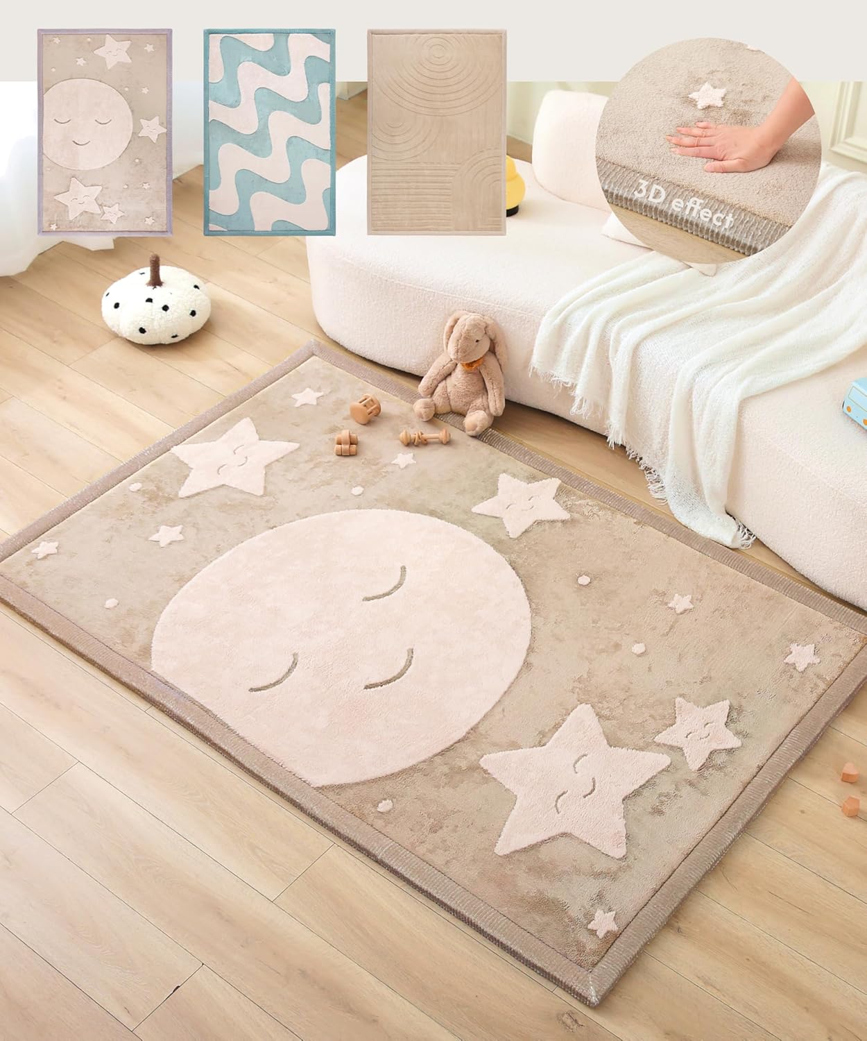 Hakuna Matte CloudSoft Mat for Floor 60" x 80" Beige – Coral Velvet Memory Foam Rug – Non-Slip, Water-Resistant