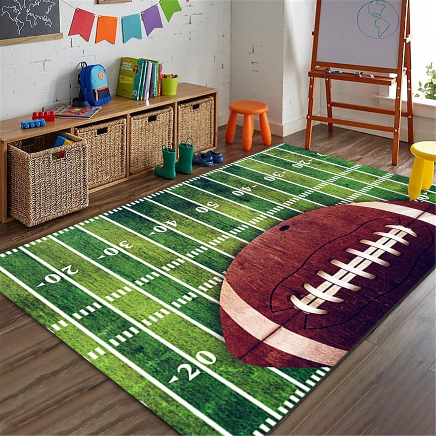 Sports Field Area Rug,5x7ft, Soccer Field Chalked Blackboard Football Stadium Board Painted Non-Slip Soft Carpet Floor Mat Indoor Living Room Bedroom Rugs Yoga Mat Home Decor