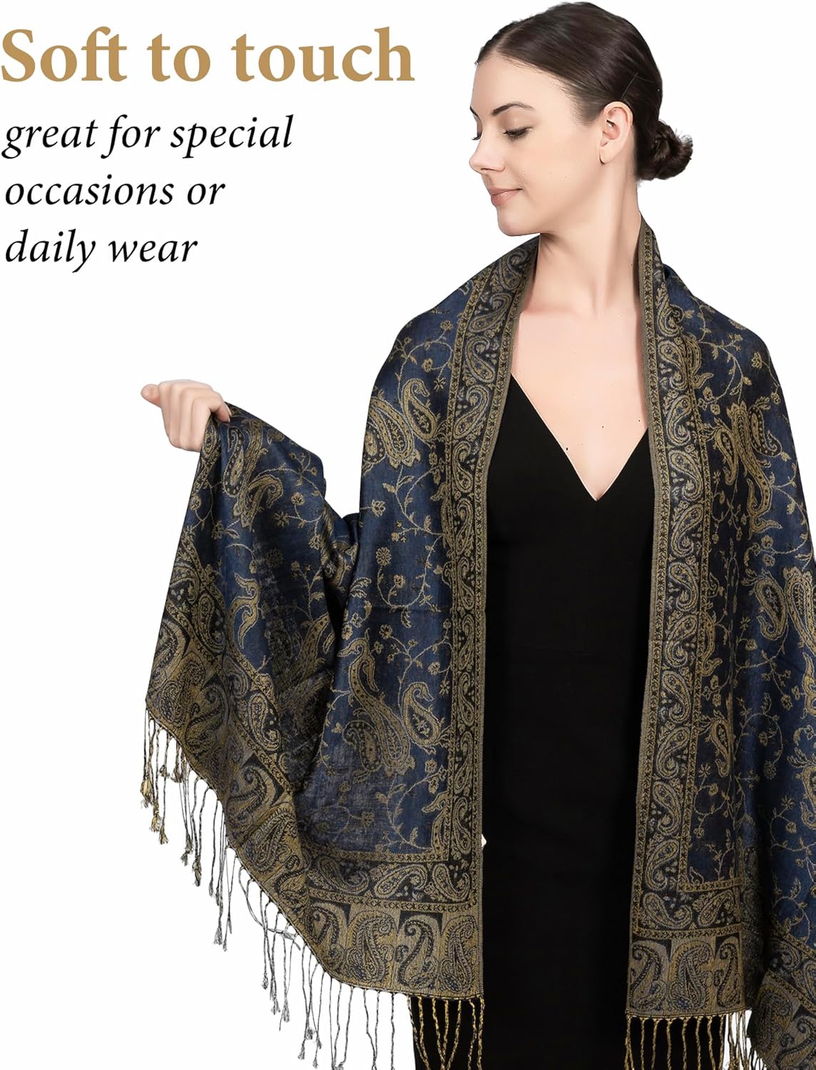 Achillea Reversible Paisley Pashmina Rave Scarf – Exotic Indian Shawls and Wraps for Evening Dresses, Festivals, All Seasons - Colors B