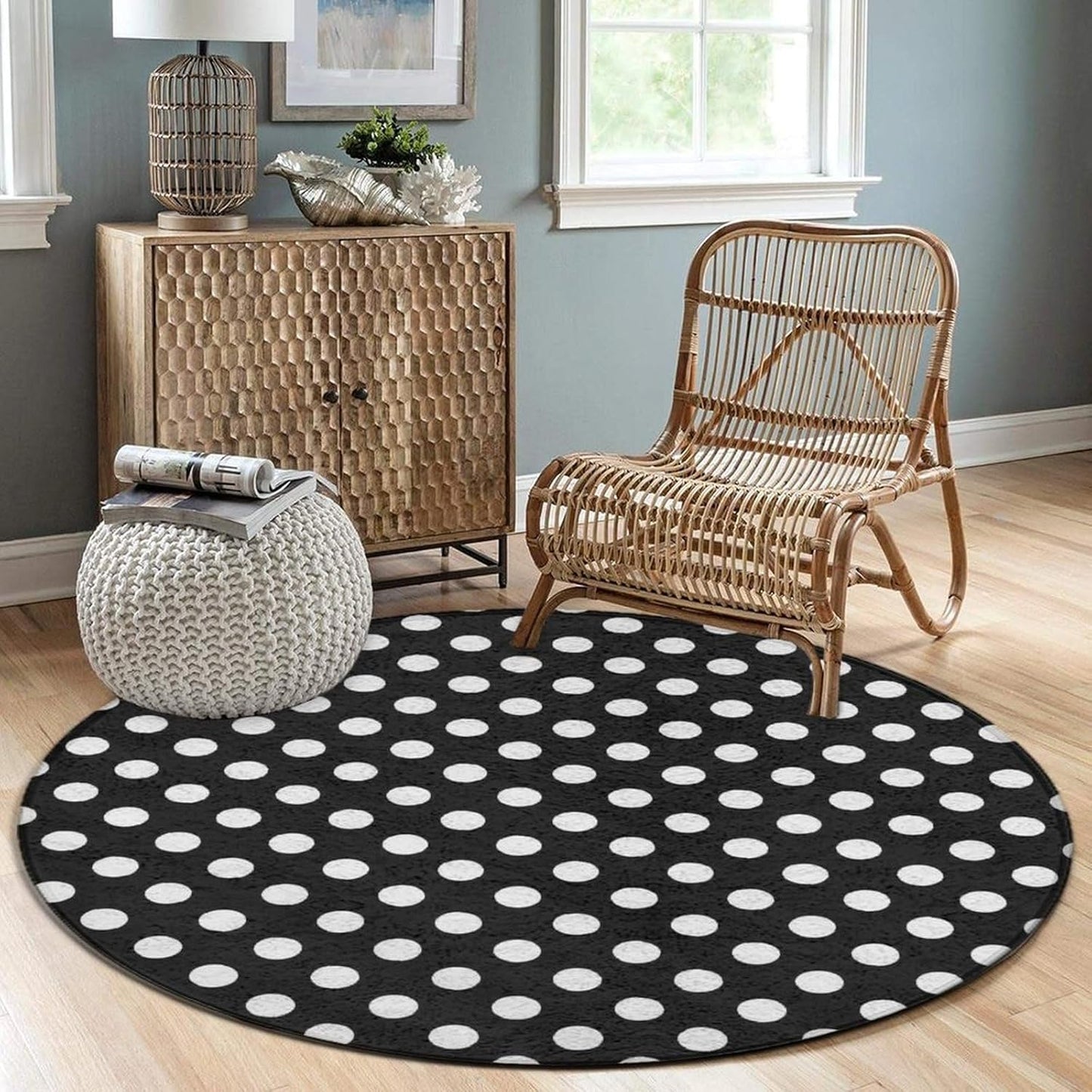 Soft Round Yoga Carpet, Large Home Decor Mat, Non-Slip Machine Washable Kitchen Office Circle Rug Compatible with Cool Norse Viking Vegvisir Runic Compass