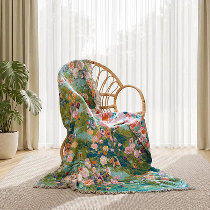 Boho Throw Blanket - 100% Cotton Soft Summer Throw Blanket for Bed, 50"x60" Reversible Breathable Lightweight Blankets, All Seasons Farmhouse Decor Floral Plant Butterfly Throw Quilt