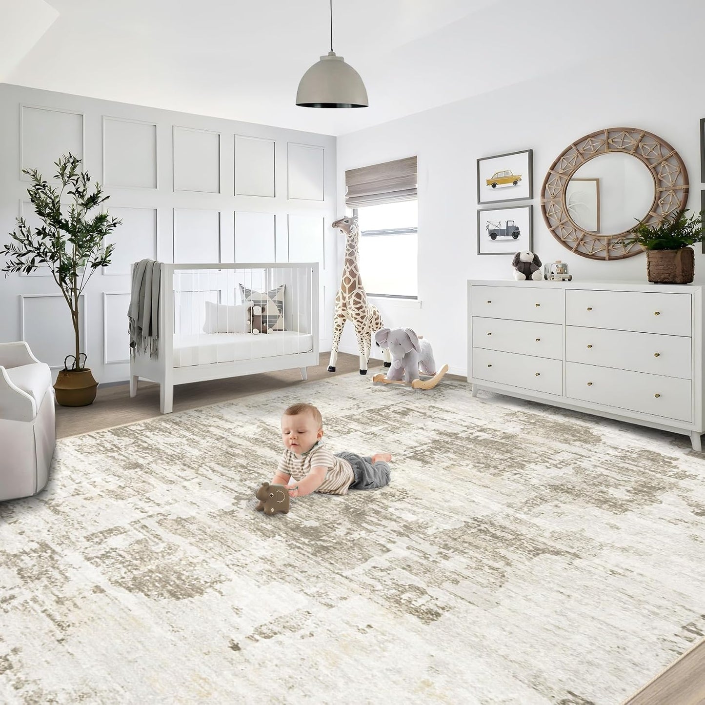 XLUEZ 8x10 Area Rugs for Living Room, Washable Modern Abstract Large Area Rug Neutral Soft Non Slip Kids Rug Stain Resistant Indoor Carpet for Bedroom Nursery Dining Children's Room(Blue, 8'x10')