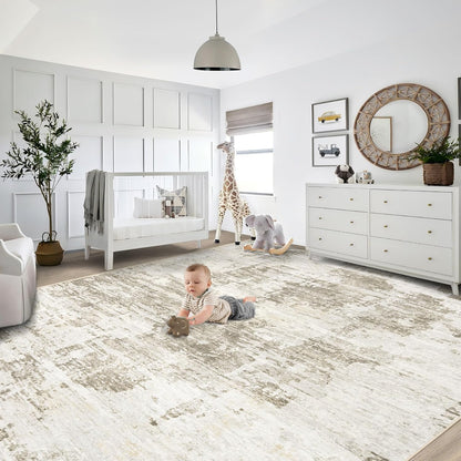 XLUEZ 8x10 Area Rugs for Living Room, Washable Modern Abstract Large Area Rug Neutral Soft Non Slip Kids Rug Stain Resistant Indoor Carpet for Bedroom Nursery Dining Children's Room(Blue, 8'x10')