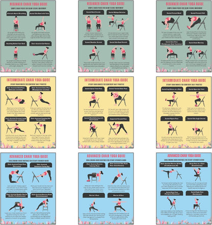 Chair Yoga Exercise Chart for Seniors and Beginners, 3-Level Program, Seated and Chair-Assisted Poses, Flexibility, Balance and Pain Relief, Large Workout Poster