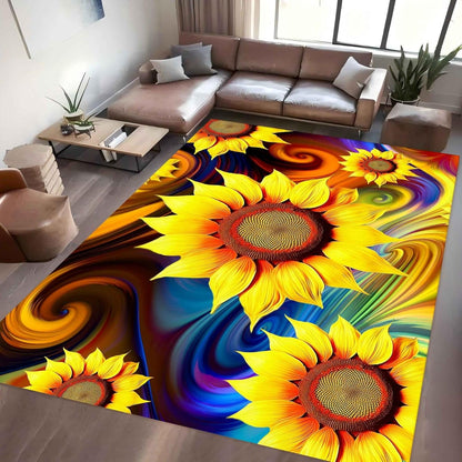 You are My Sunshine Sunflower Area Rug 6x8ft Beautiful Bee Butterfly Rug Indoor Low Pile Non-Shedding Carpet for Contemporary Retro Living Room Bedroom Yoga Mat Washable Non-Slip Rugs