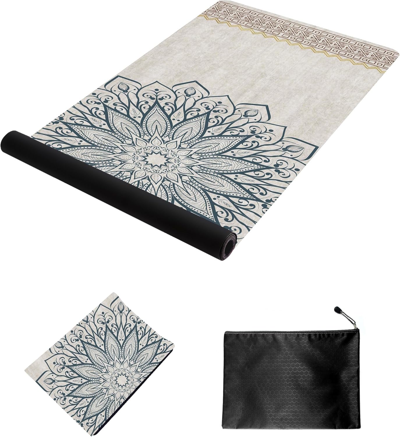 nuveti Printed Travel Yoga Mat-1/16 Inch Thick Non Slip Fitness Workout Mat with Carrying Bag, Foldable Lightweight Suede & Natural Rubber Yoga Mat for Yoga Pilates and Fitness 72" L x 24" W x 1.5mm