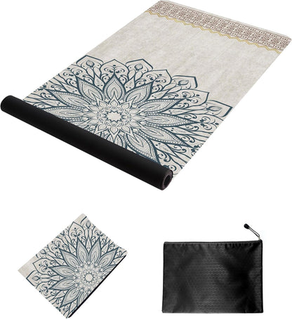 nuveti Printed Travel Yoga Mat-1/16 Inch Thick Non Slip Fitness Workout Mat with Carrying Bag, Foldable Lightweight Suede & Natural Rubber Yoga Mat for Yoga Pilates and Fitness 72" L x 24" W x 1.5mm