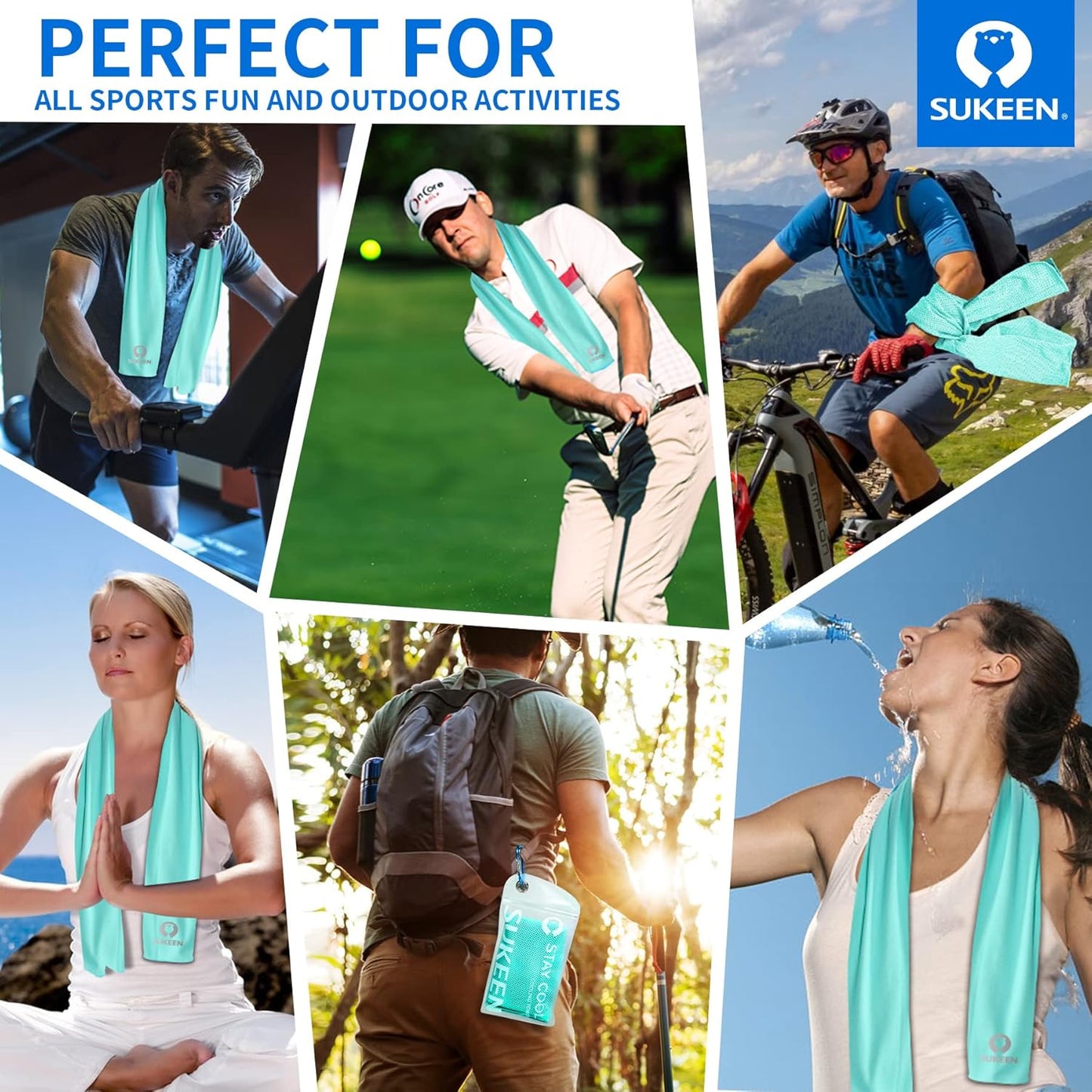 Sukeen [4 Pack Cooling Towel (40"x12"), Soft Breathable Chilly Microfiber Towel for Yoga,Sport,Running,Gym,Workout,Camping,Fitness,Workout & More Activities