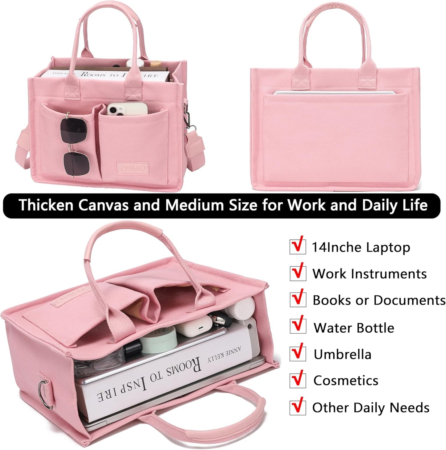 ZHMO Canvas Tote Bag for Women,Women's Bags Crossbody Bags Work Laptop Tote Bag Large Handbags Purse for Travel Nurse Teacher