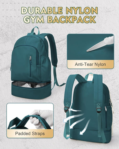 Gym Backpack for Women Men,Cheer bag,Lightweight Gym Bag with Shoe Compartment, Waterproof Sports Backpack with Wet Pocket, Black