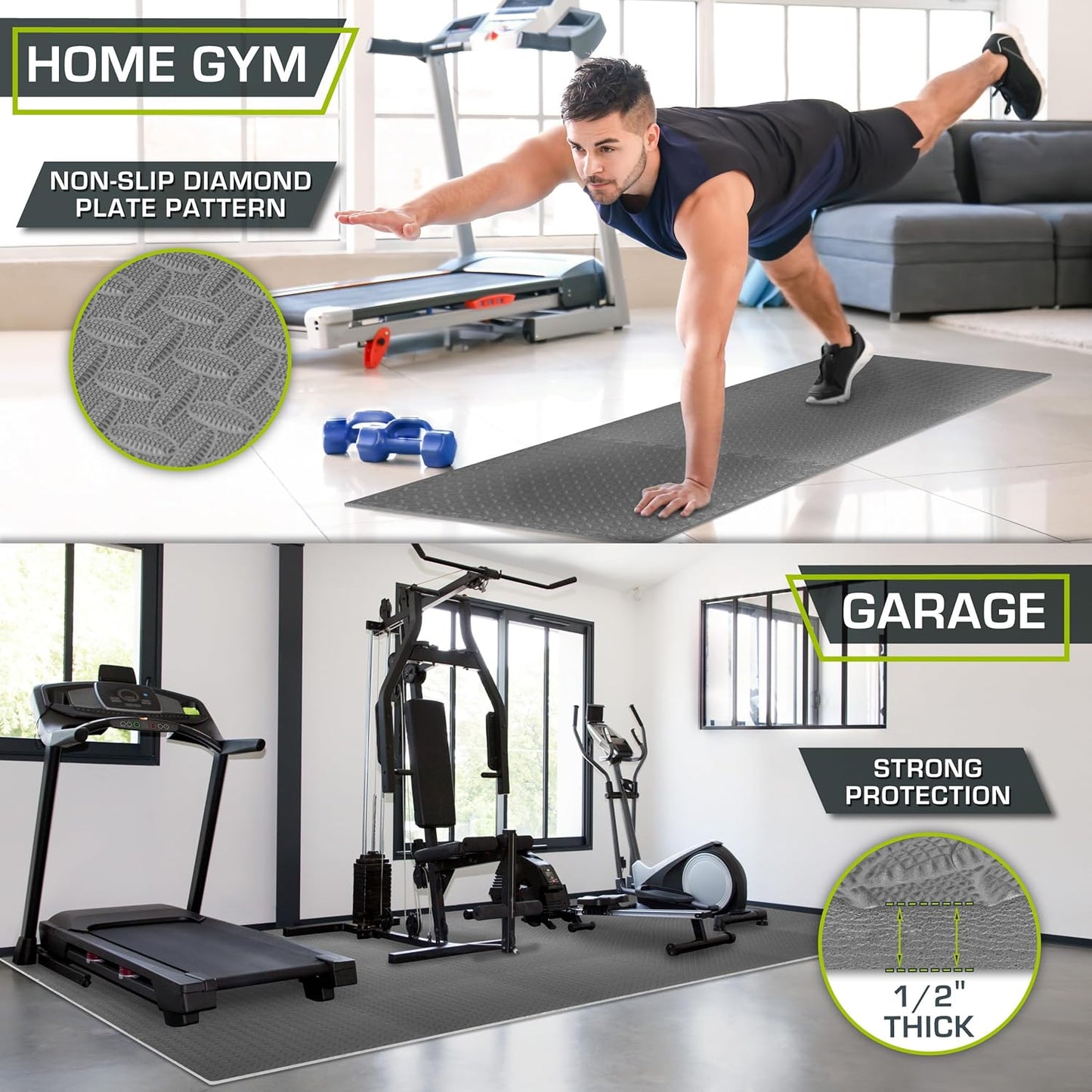 ProsourceFit Exercise Puzzle Mat ½-inch, EVA Interlocking Foam Floor Tiles for Home Gym, Workout Equipment, Kids Play Areas, Black, 24 SQ FT - 6 Tiles