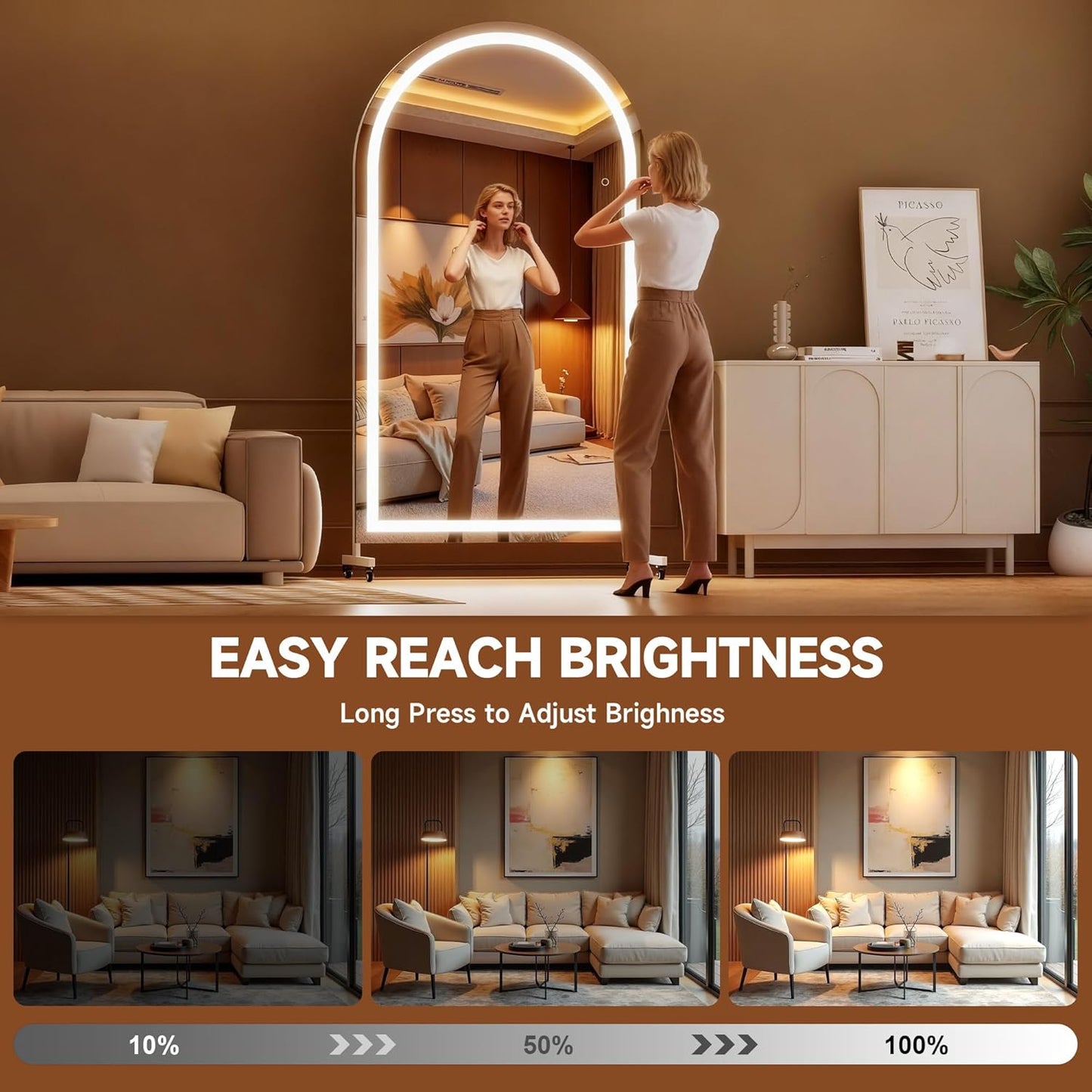 Hasipu 71" x 28" Arched Rolling Home Gym Mirror with Wheels, 360° Swivel Body Mirror with HD Tempered Glass, Large Floor Mirror for Yoga Room, Dance Studio, Bedroom & Home Gym
