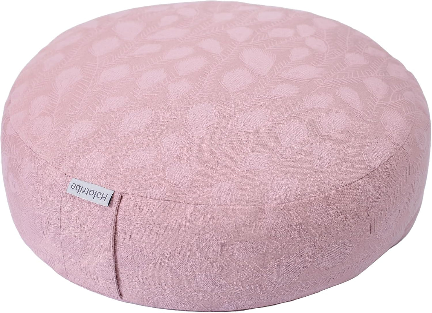 Meditation Cushion, Comfortable Meditation Pillow with Peacock Feather Jacquard Cover. Buckwheat Hull Filled Zafu Floor Pillow 16 * 16 * 5 in
